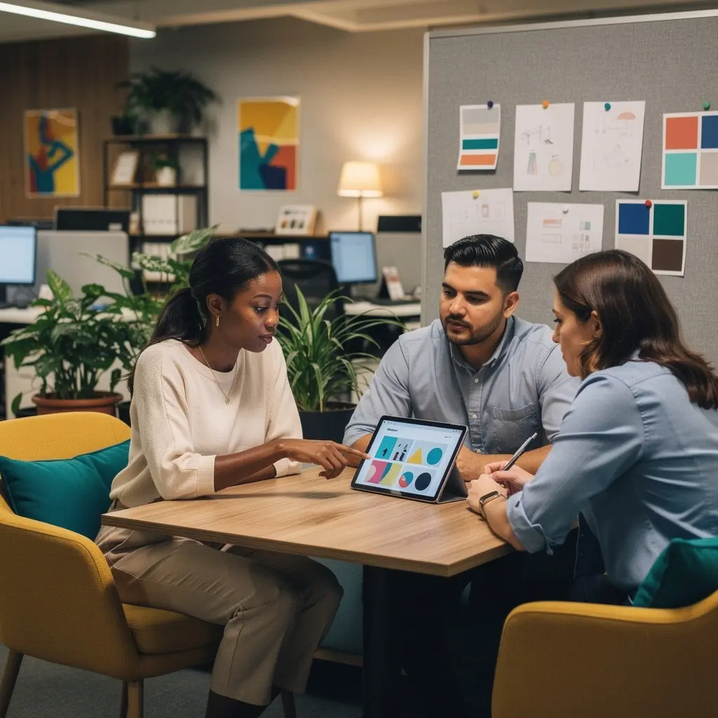 Przykład oznakowania wewnętrznego, które podkreśla identyfikację wizualną firmy.